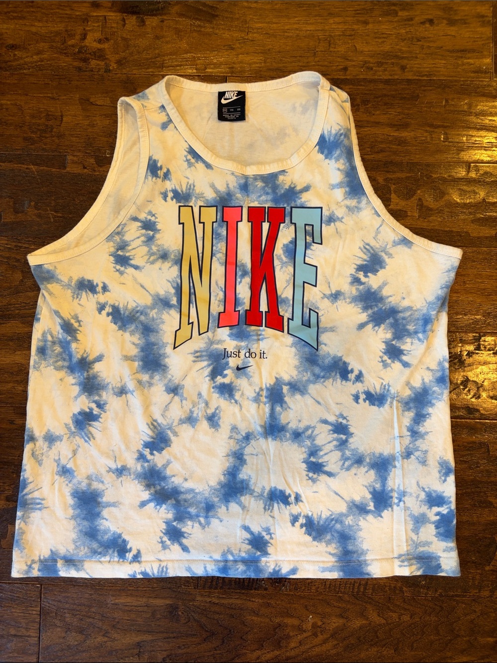 Nike White & Blue Tie-Dye Graphic Tank Top